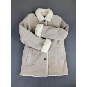 Bernardo Jacket Womens Medium Beige Faux Shearling Lined Genuine Leather Coat